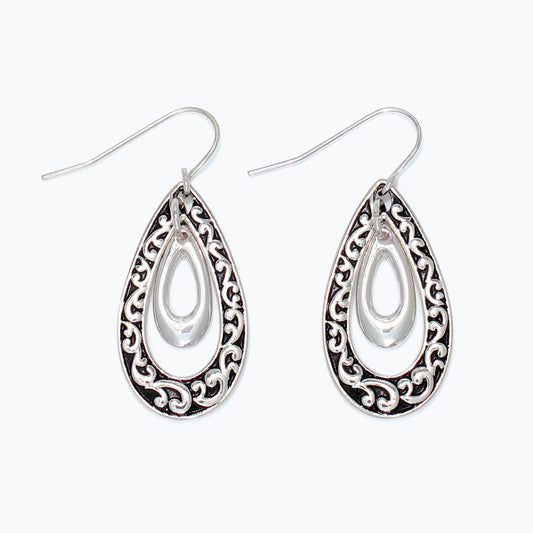 PERIWINKLE SILVER SCROLL TEARDROPS EARRINGS