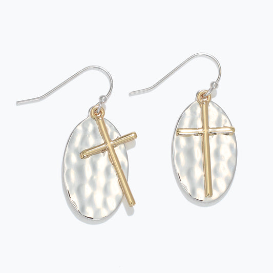 PERIWINKLE MIXED DROPS WITH CROSS EARRINGS