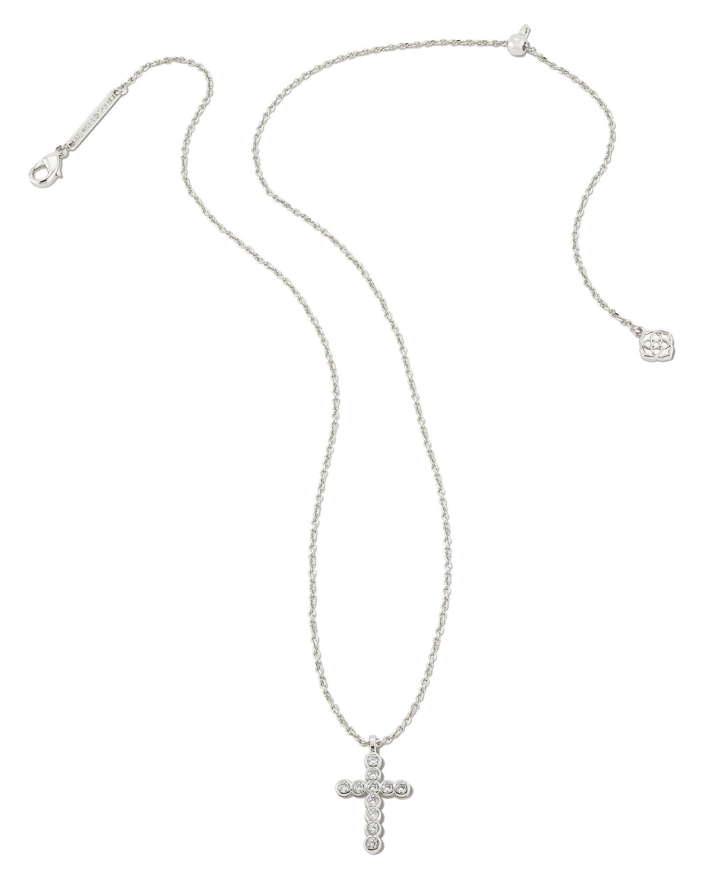 KENDRA SCOTT CROSS CRYSTAL PENDANT NECKLACE SILVER WHITE CRYSTAL