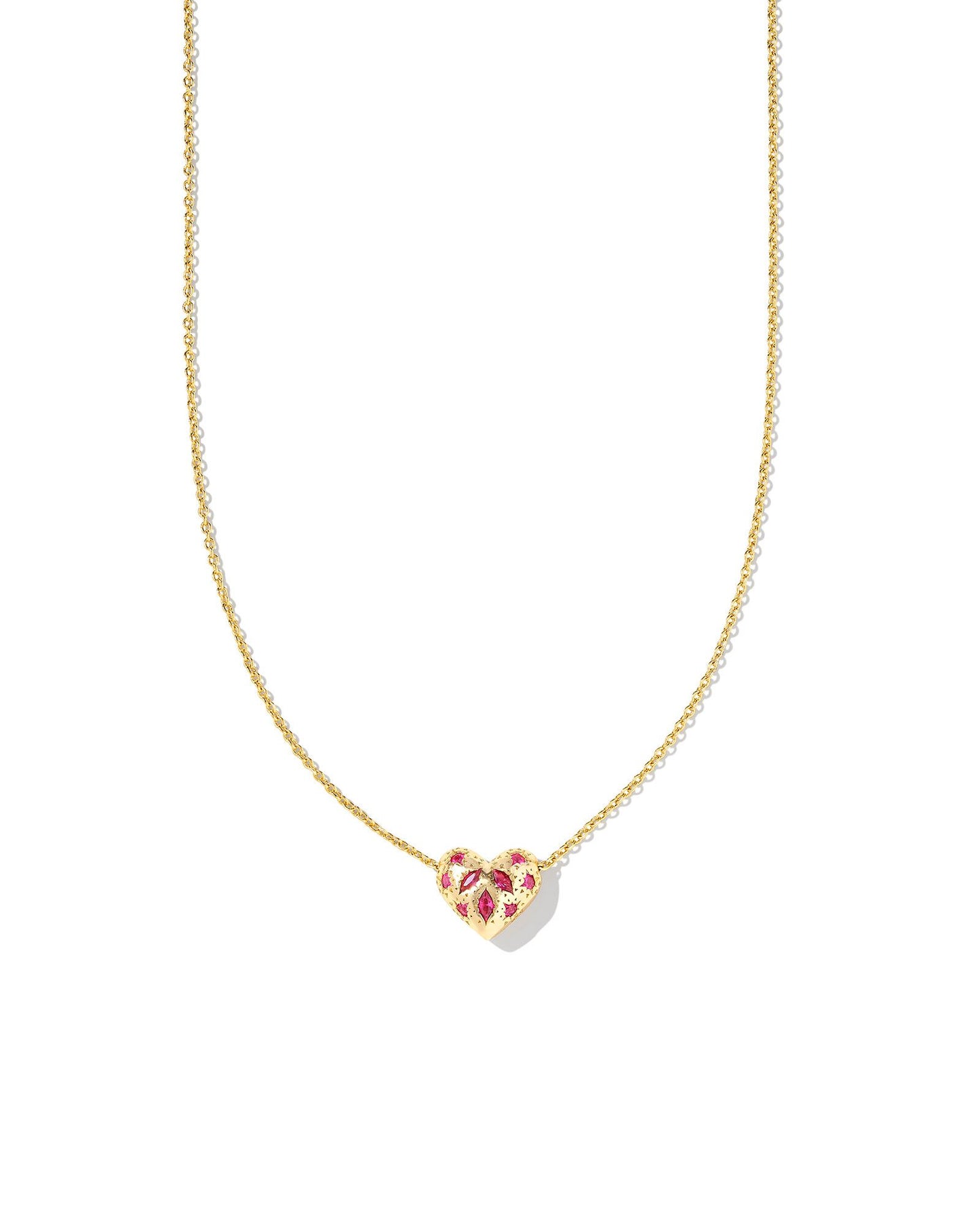 KENDRA SCOTT HOLLAND HEART SHORT PENDANT NECKLACE GOLD PINK CRYSTAL