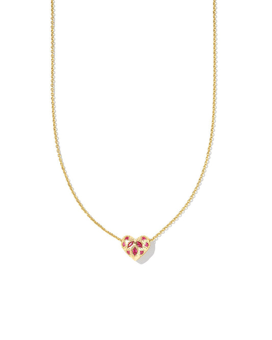 KENDRA SCOTT HOLLAND HEART SHORT PENDANT NECKLACE GOLD PINK CRYSTAL