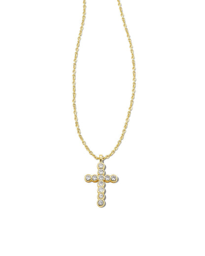 KENDRA SCOTT CROSS CRYSTAL PENDANT NECKLACE GOLD WHITE CRYSTAL