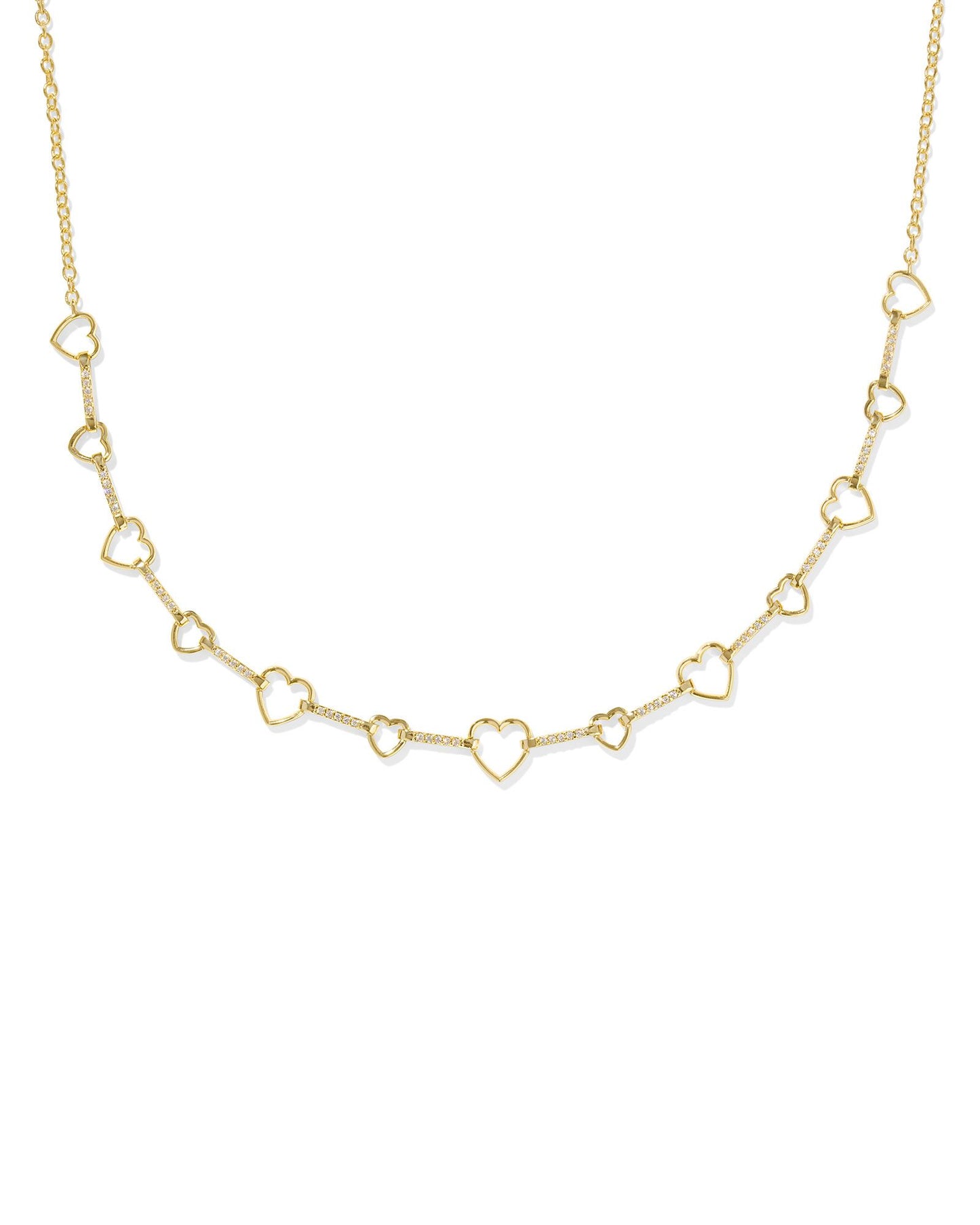 KENDRA SCOTT HAISLEY HEART STRAND NECKLACE GOLD WHITE CRYSTAL