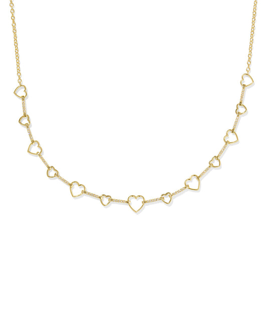 KENDRA SCOTT HAISLEY HEART STRAND NECKLACE GOLD WHITE CRYSTAL