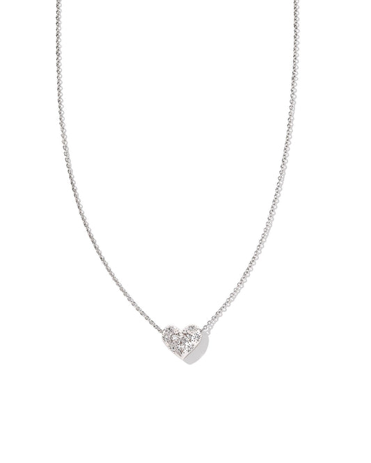 KENDRA SCOTT HOLLAND HEART SHORT PENDANT NECKLACE SILVER WHITE CRYSTAL