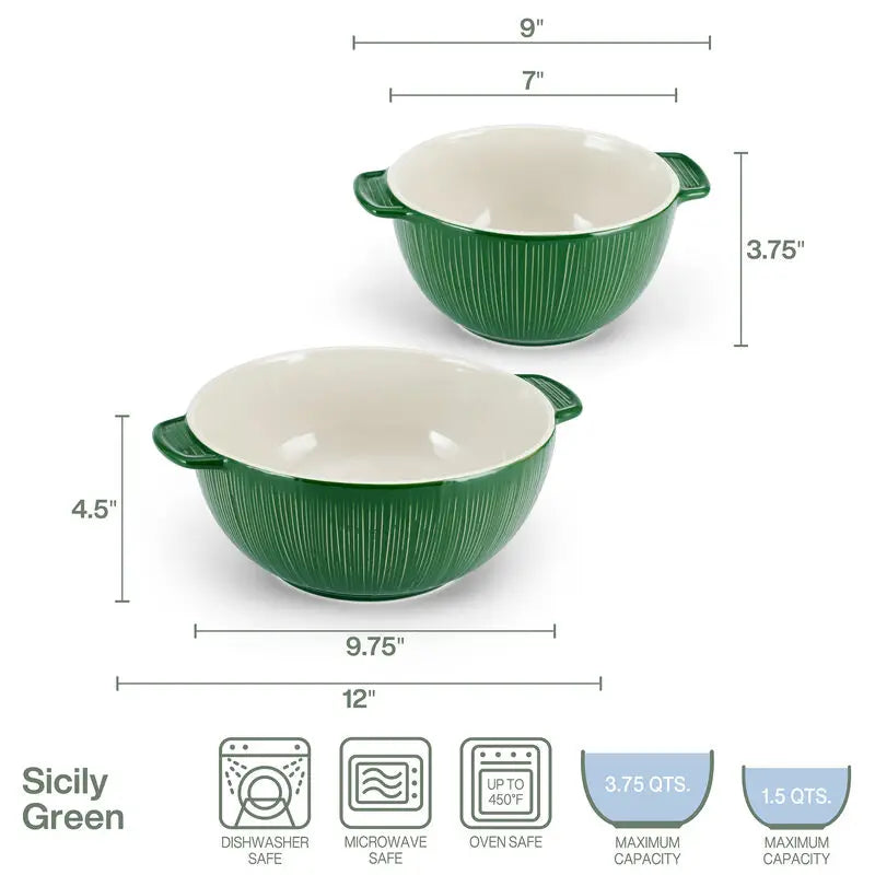 Fitz & Floyd Sicily Set of 2 Green Serve Bowls