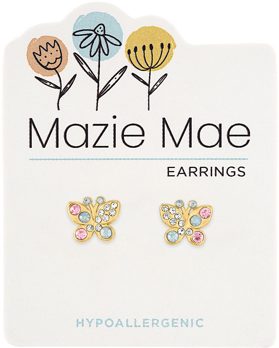 MAZIE MAR GOLD PINK AND DIAMOND HEART EARRINGS