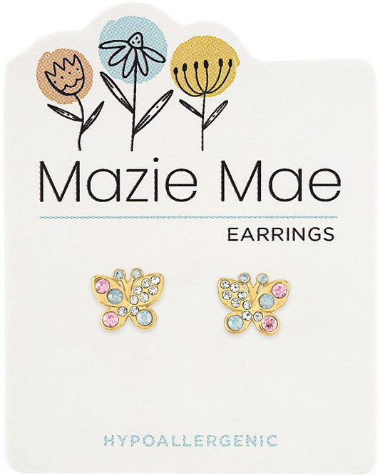 MAZIE MAR GOLD PINK AND DIAMOND HEART EARRINGS