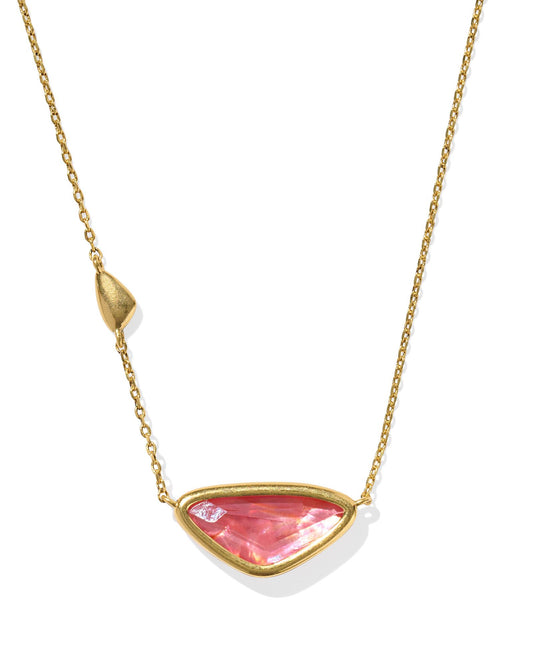 MARGOT SHORT PENDANT NECKLACE VINTAGE GOLD PINK CORAL IRIDESCENT ABALONE