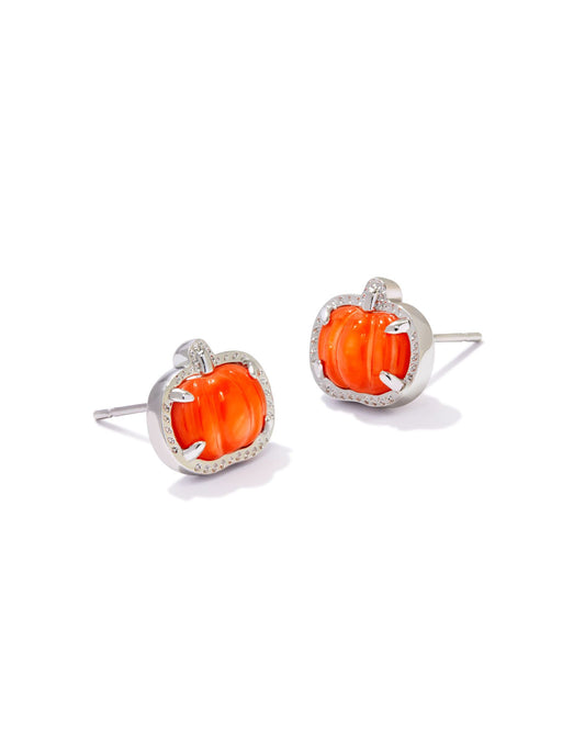 KENDRA SCOTT PUMPKIN STUD EARRINGS SILVER ORANGE MOTHER OF PEARL