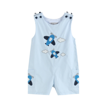 BLUE AIRPLANE POCKETS SHORTALLS