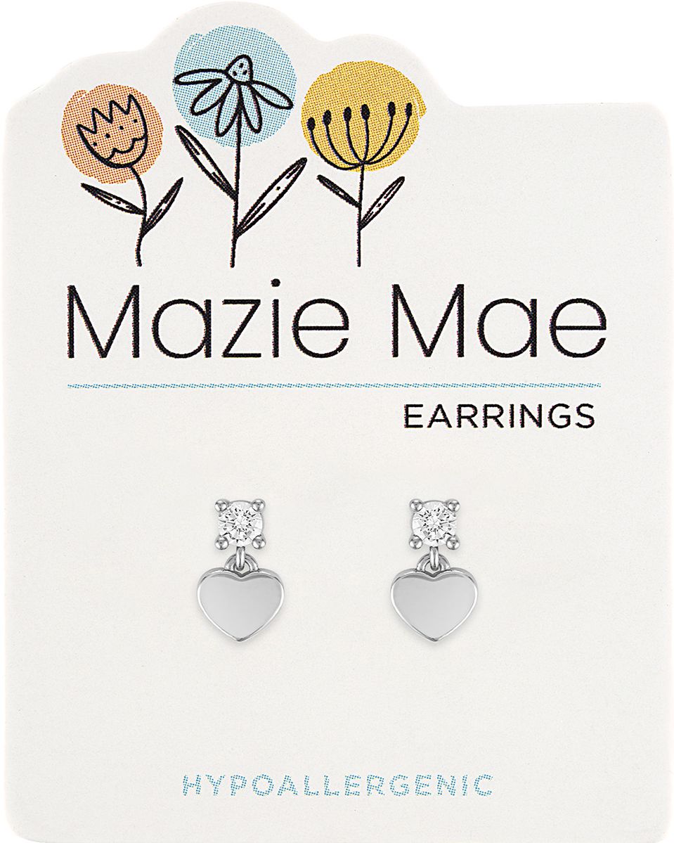 Mazie Mae Silver CZ Heart Drop Stud Earrings