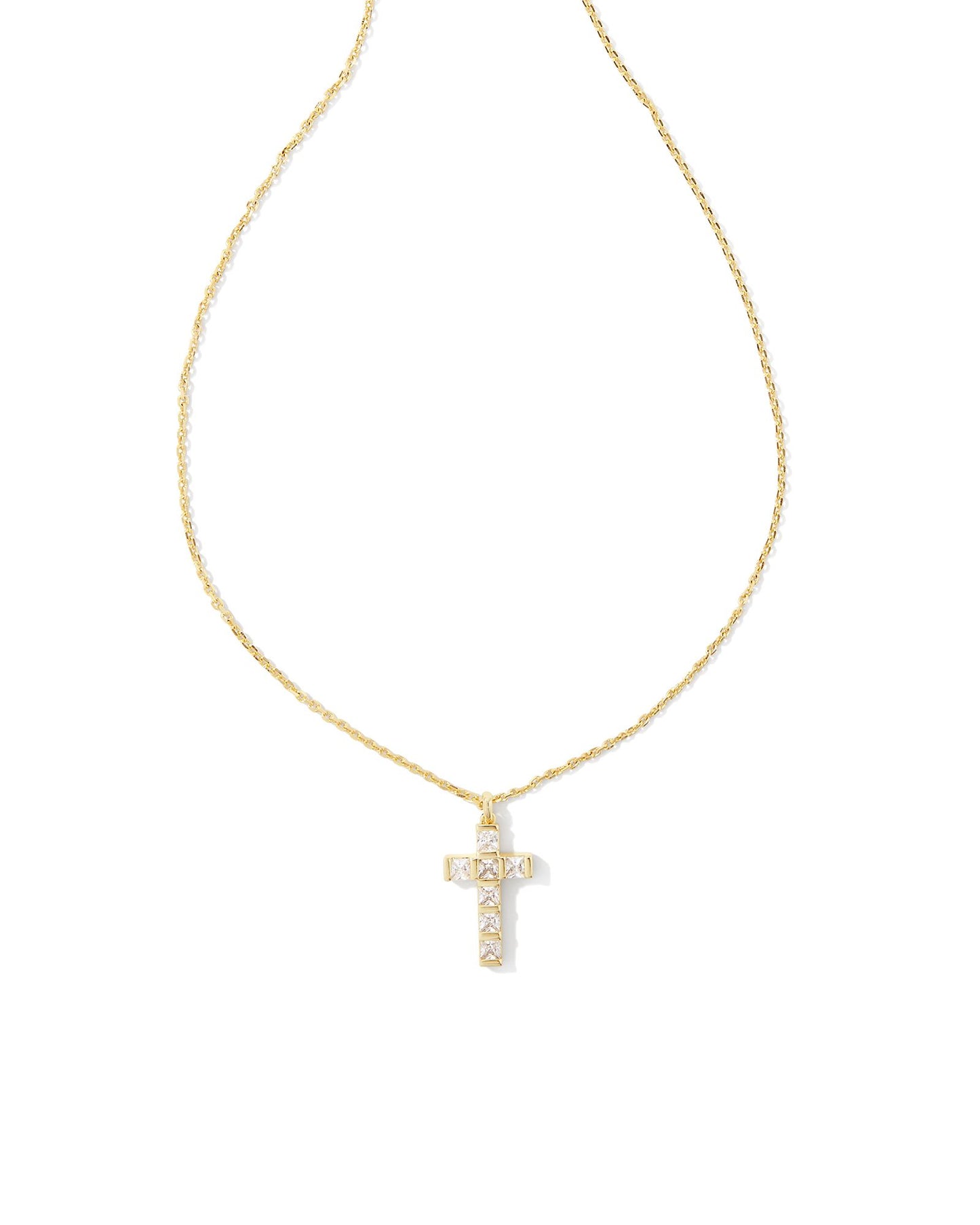 KENDRA SCOTT GRACIE CROSS SHORT PENDANT NECKLACE GOLD WHITE CRYSTAL