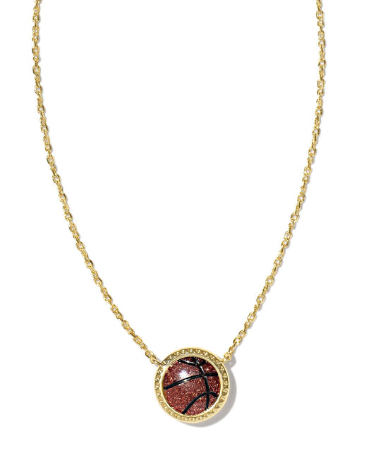 KENDRA SCOTT BASKETBALL SHORT PENDANT NECKLACE GOLD ORANGE GOLDSTONE