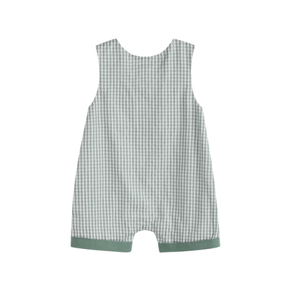 GREEN GINGHAM DINOSAUR SHORTALLS