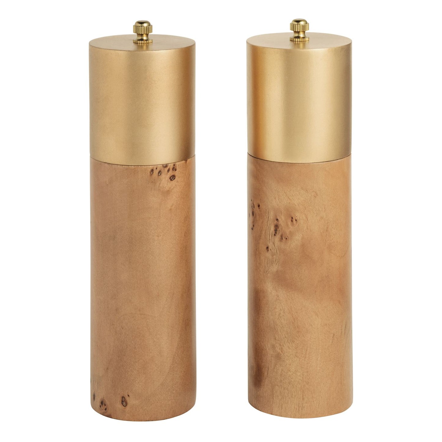 Mud Pie Burl Wood & Brass Salt & Pepper Grinder Set