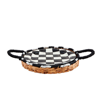MUD PIE BLACK & WHITE CHECK PLATTER & BASKET SET