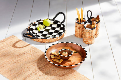 MUD PIE BLACK & WHITE CHECK PLATTER & BASKET SET
