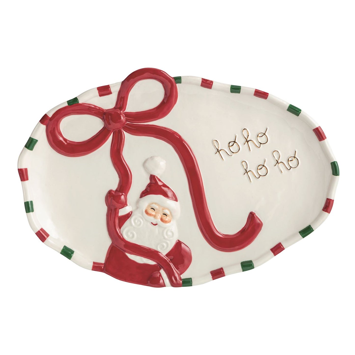 Mud Pie Hanging Bow Santa Platter