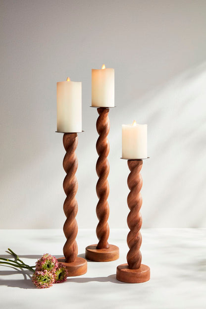 Mud Pie Sm Twisted Wood Candlestick