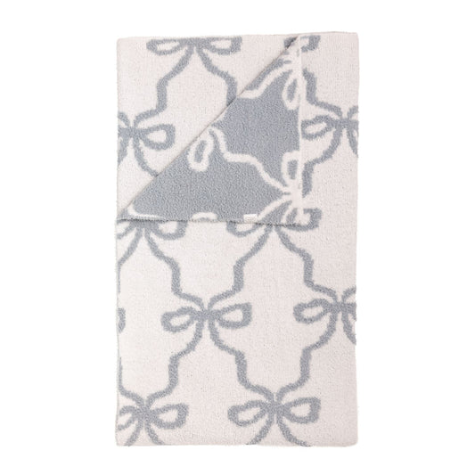 Mud Pie Blue Chenille Bow Blanket