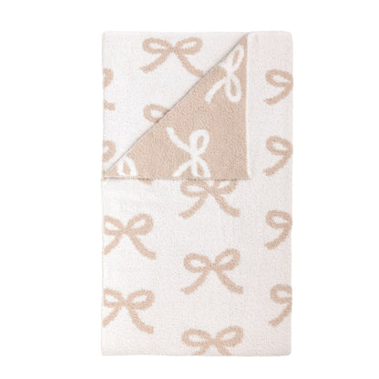 Mud Pie Taupe Chenille Bow Blanket