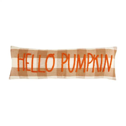 MUDPIE HELLO PUMPKIN CHECKED PILLOW