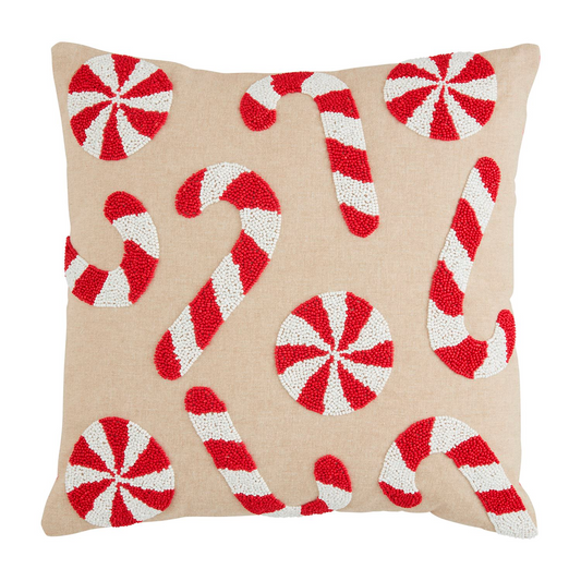 MUD PIE CANDY CANE BEADED PILLOW