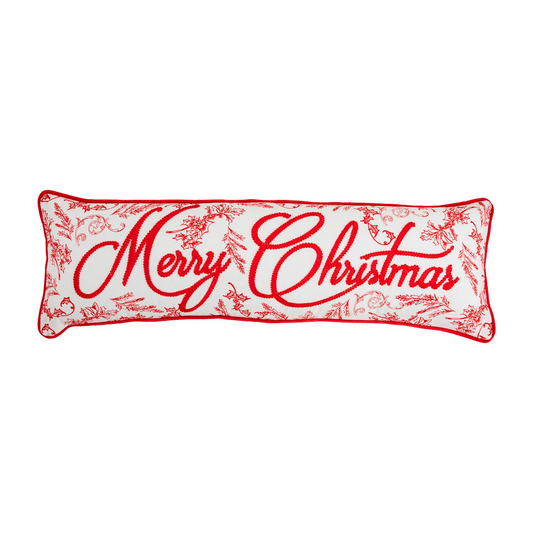 MUDPIE LONG XMAS EMBROIDERED PILLOW