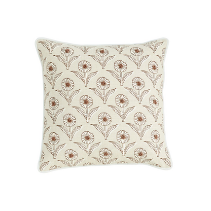 MUD PIE FLOWER WITH KNOTS TAUPE BLOCK PRINT PILLOW