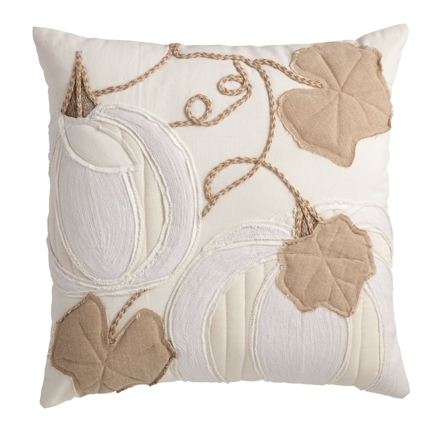 Mud Pie Square White Pumpkin Appliqué Pillow