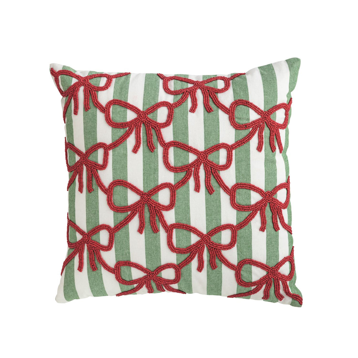 Mud Pie Square Christmas Bow Beaded Pillow