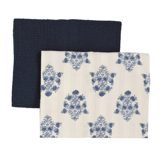 Mud Pie Blue Floral Stripes Towel Set