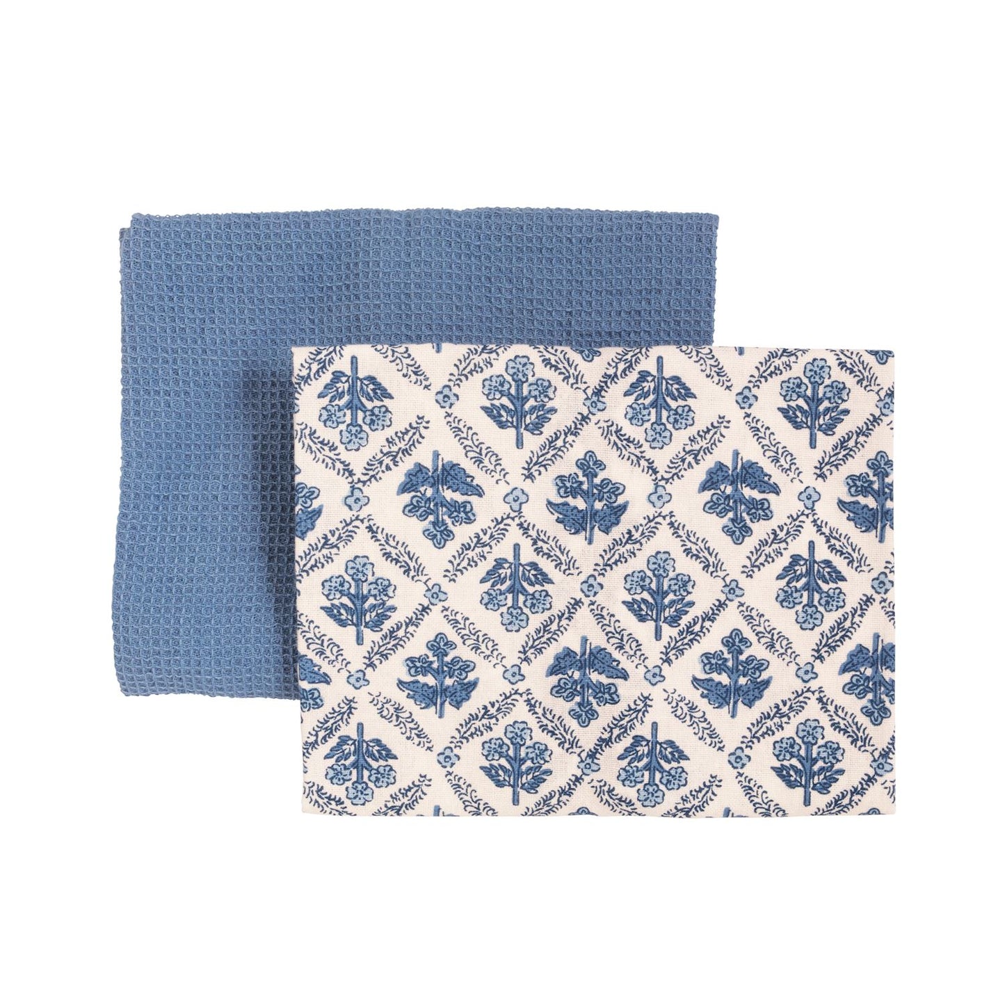 Mud Pie Blue Floral Stem Towel Set