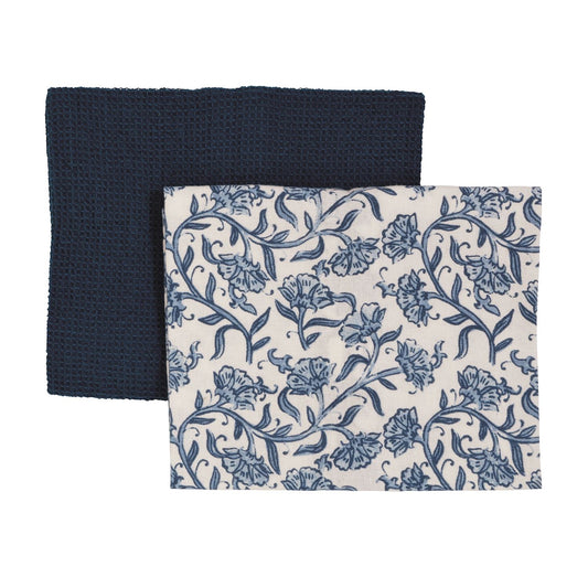 Mud Pie Blue Floral Pattern Towel Set