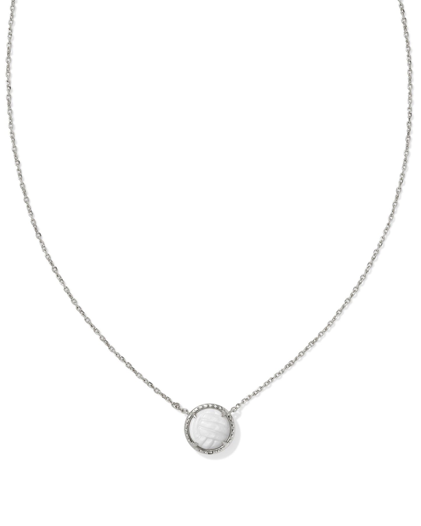 KENDRA SCOTT VOLLEYBALL SHORT PENDANT NECKLACE SILVER WHITE MOTHER OF PEARL