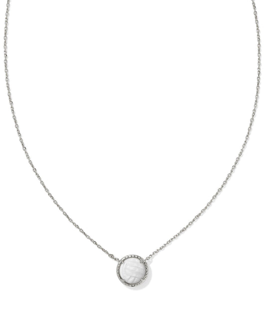 KENDRA SCOTT VOLLEYBALL SHORT PENDANT NECKLACE SILVER WHITE MOTHER OF PEARL