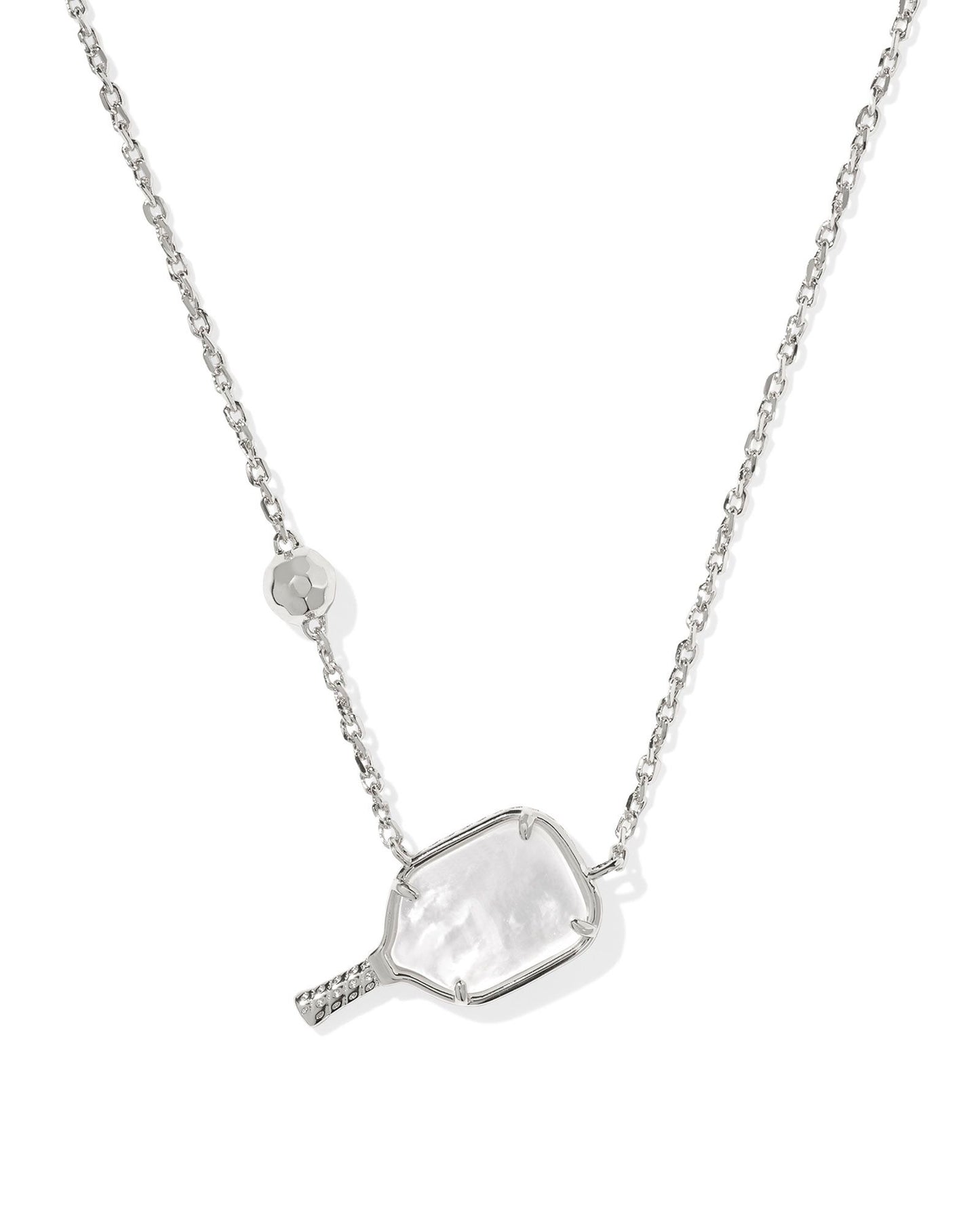 KENDRA SCOTT PICKLEBALL SHORT PENDANT NECKLACE SILVER IVORY MOTHER OF PEARL