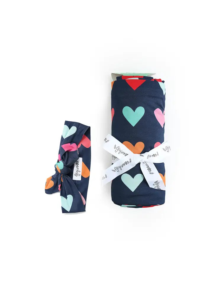 Gigi and Max Bamboo Swaddle Blanket Baby Gift Set Hadley Hearts