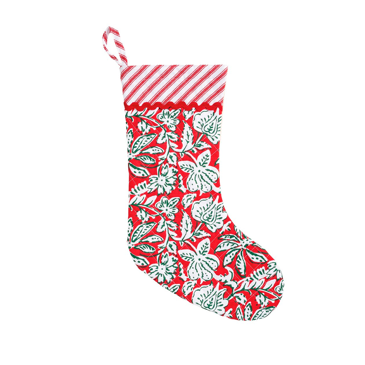 Mud Pie Floral Christmas Block Print Stocking