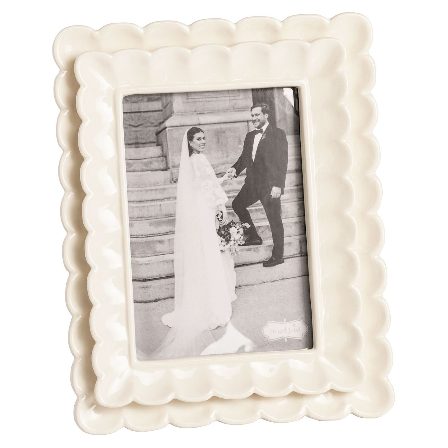 Mud Pie Large White Scalloped Frame