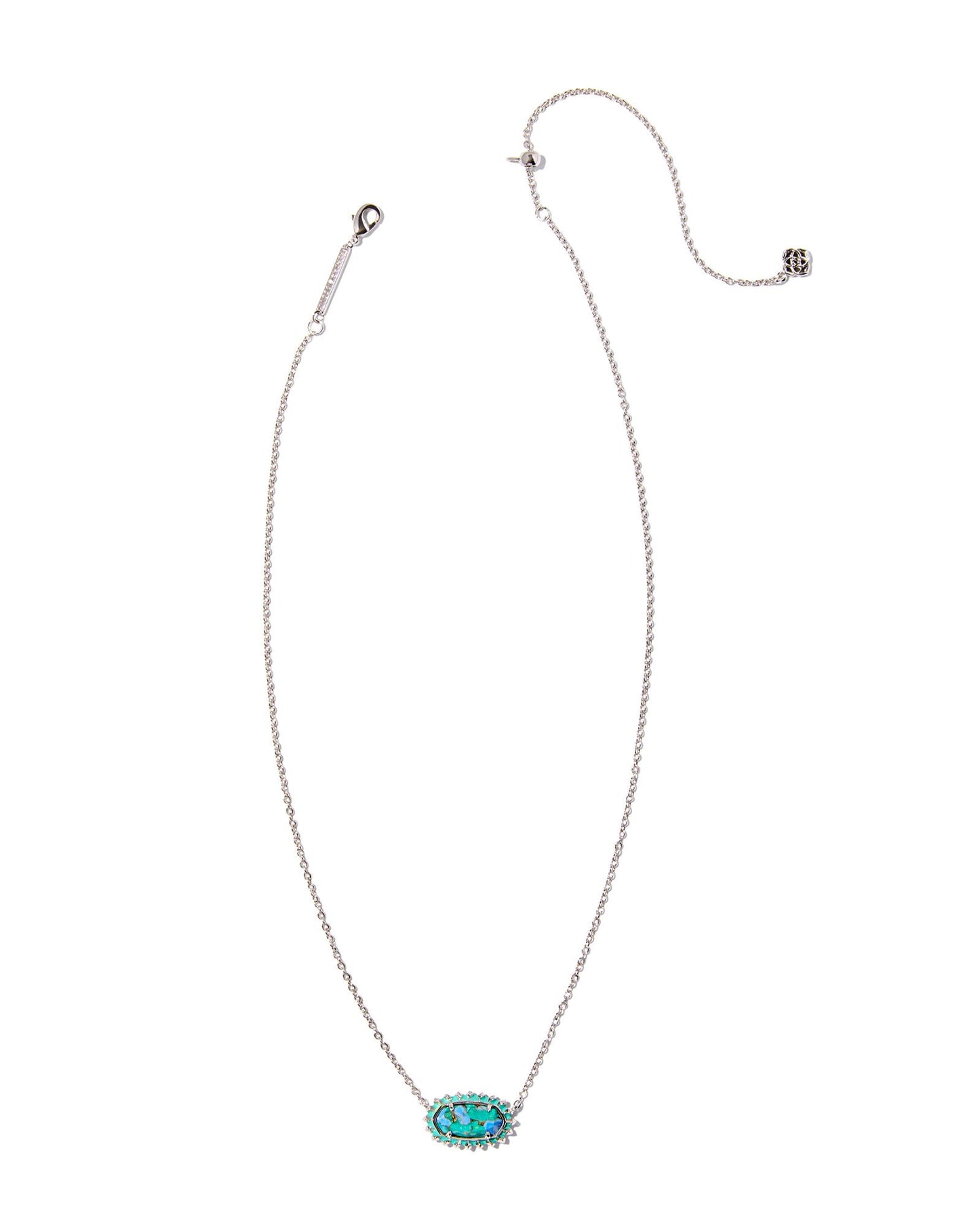 KENDRA SCOTT ELISA COLOR BURST FRAME SHORT PENDANT NECKLACE SILVER BRONZE VEINED AQUA MAGNESITE