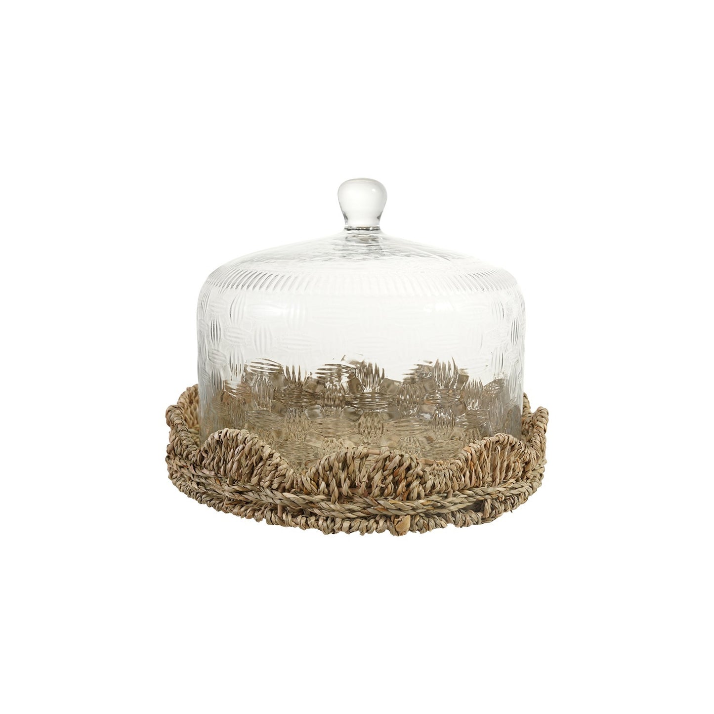 Glass Cloche & Woven Scalloped Base