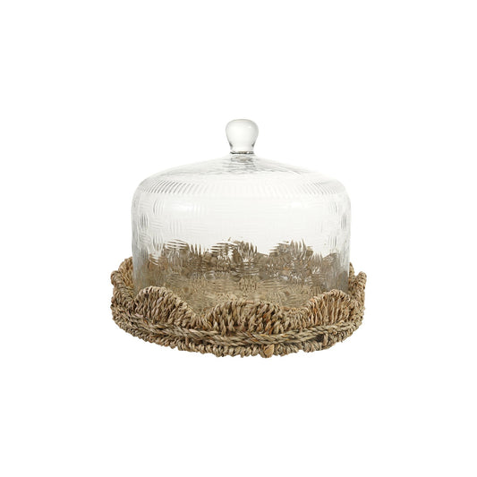 Glass Cloche & Woven Scalloped Base