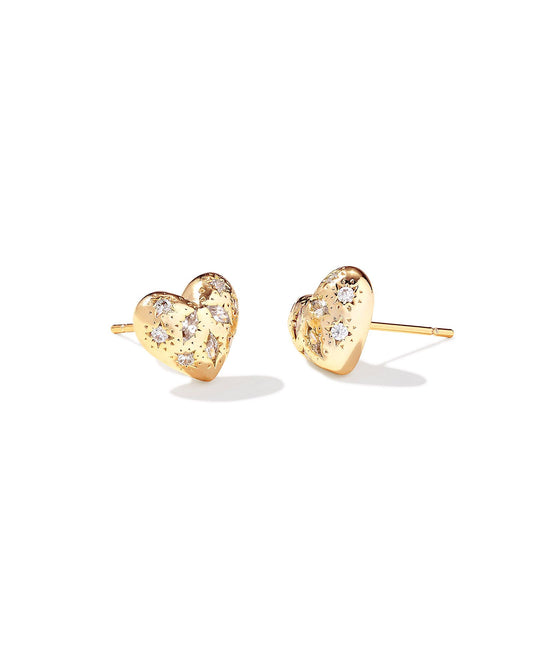 KENDRA SCOTT HOLLAND HEART STUD EARRINGS GOLD WHITE CRYSTAL