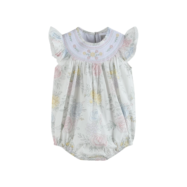 SPRING BOUQUET SMOCKED FLUTTER ROMPER