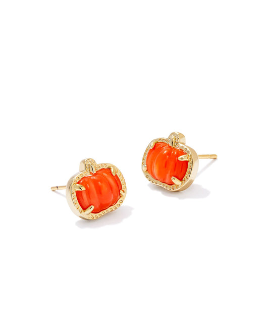 KENDRA SCOTT PUMPKIN STUD EARRINGS GOLD ORANGE MOTHER OF PEARL