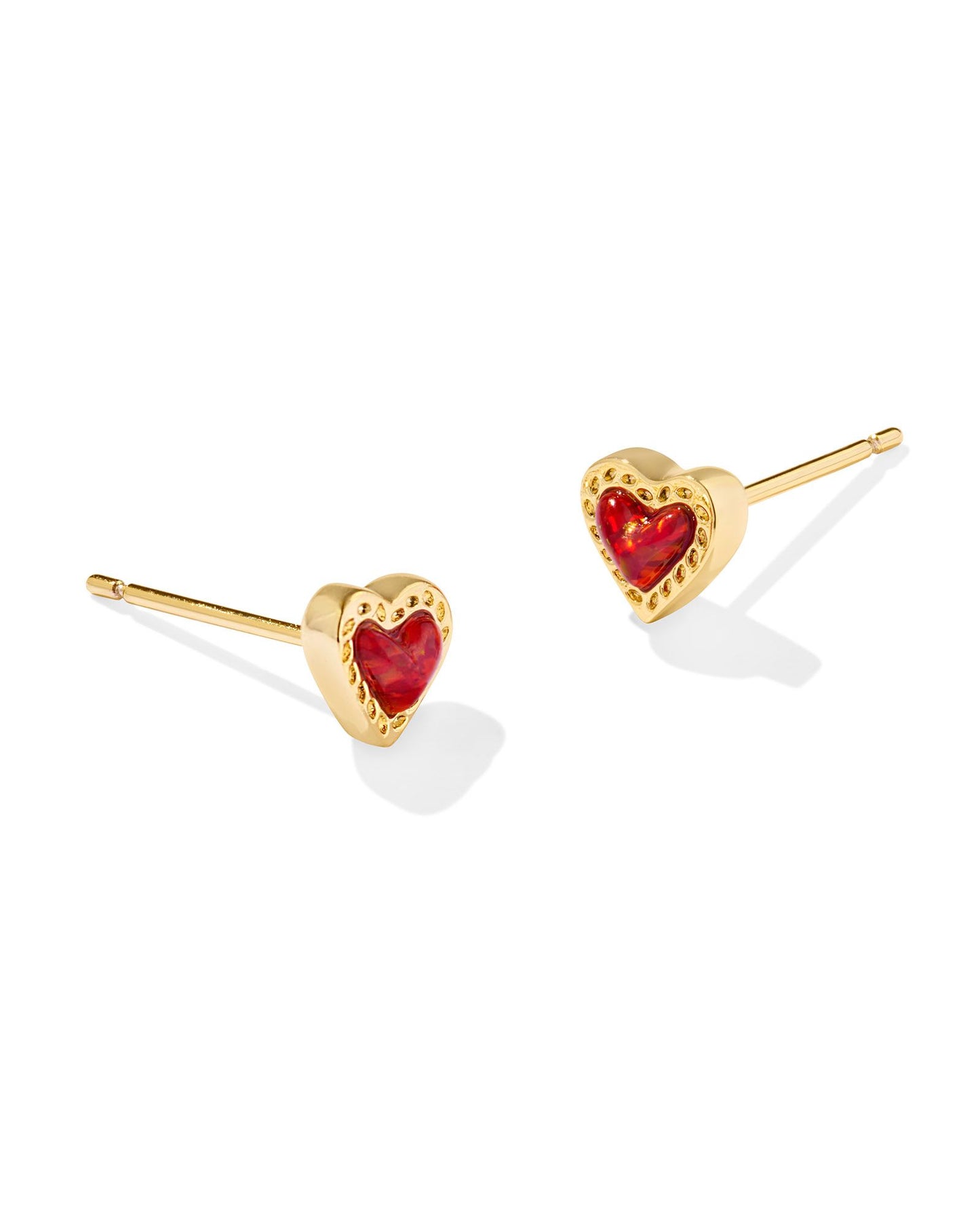 KENDRA SCOTT MINI ARI HEART STUD EARRINGS GOLD RED KYOCERA OPAL