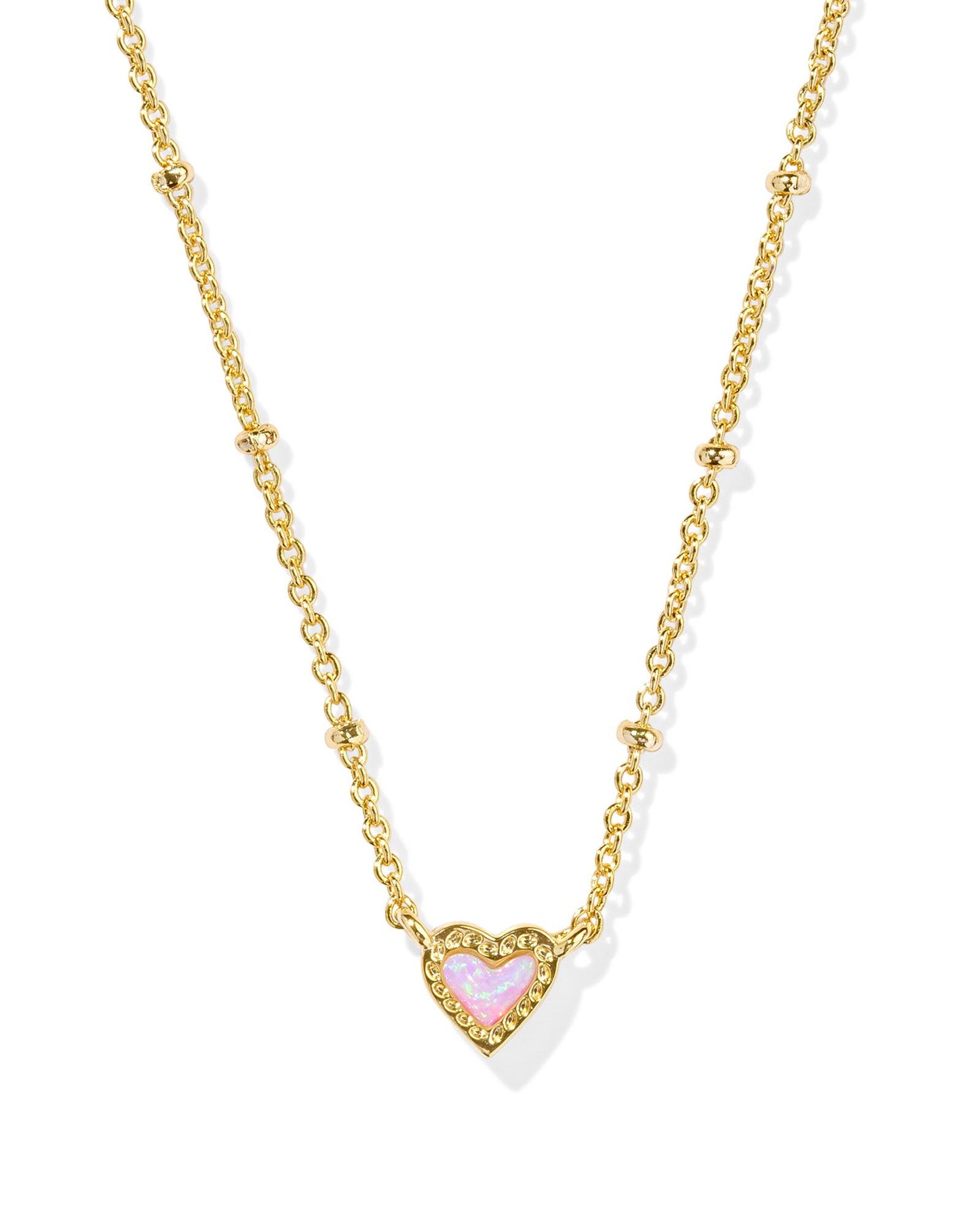 MINI ARKENDRA SCOTT HEART SATELLITE SHORT PENDANT NECKLACE GOLD BUBBLEGUM PINK KYOCERA OPAL