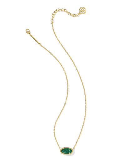 ELISA SHORT PENDANT NECKLACE GOLD EMERALD DRUSY